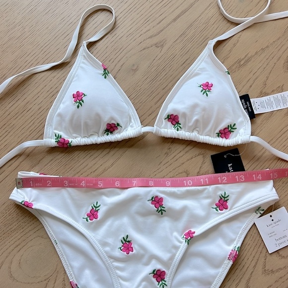 NWT Kate Spade White String Bikini Set Hot Pink Embroidered Floral Print Medium - Picture 8 of 8